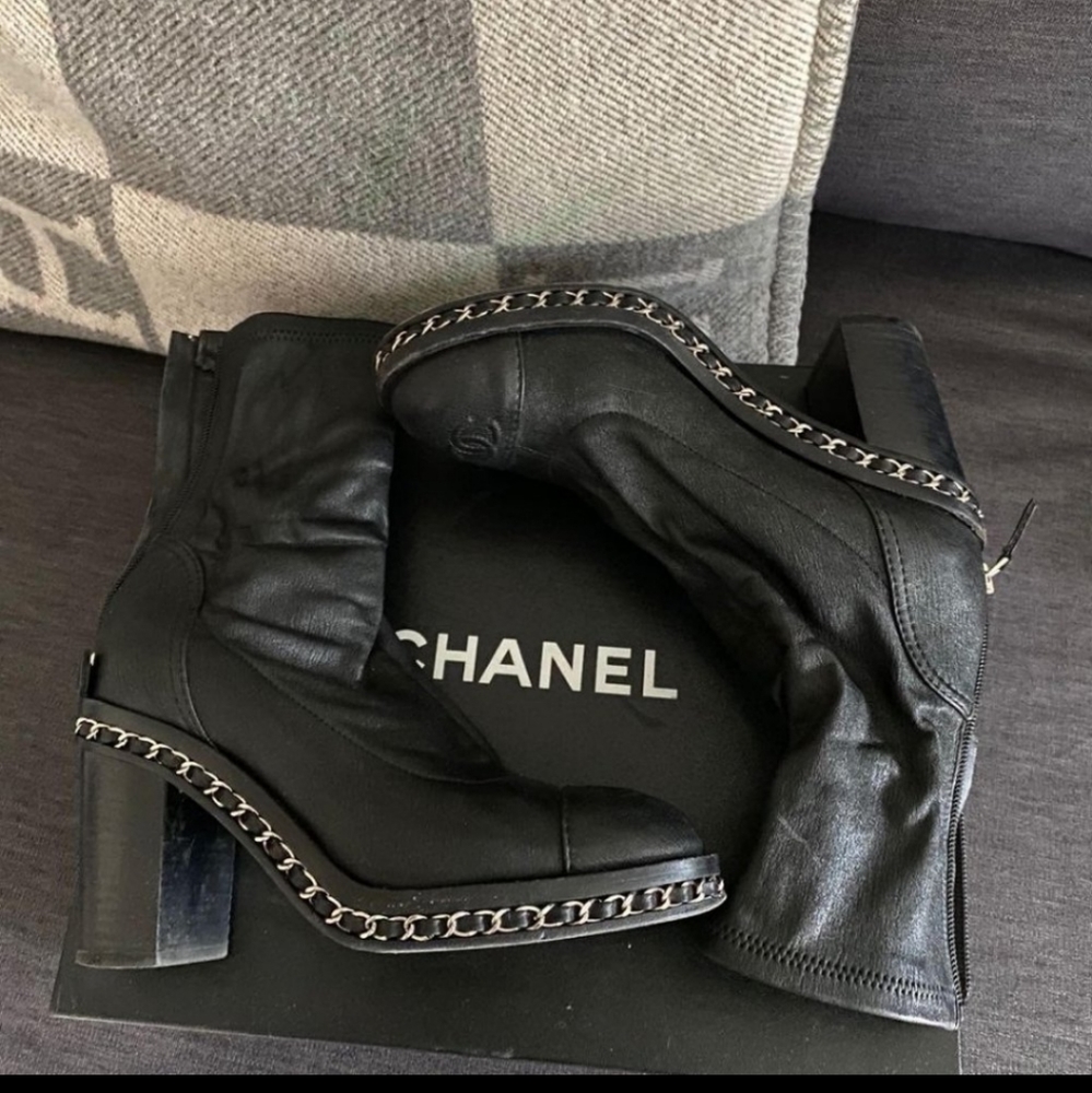 Authentic Chanel black high heeled boot for women